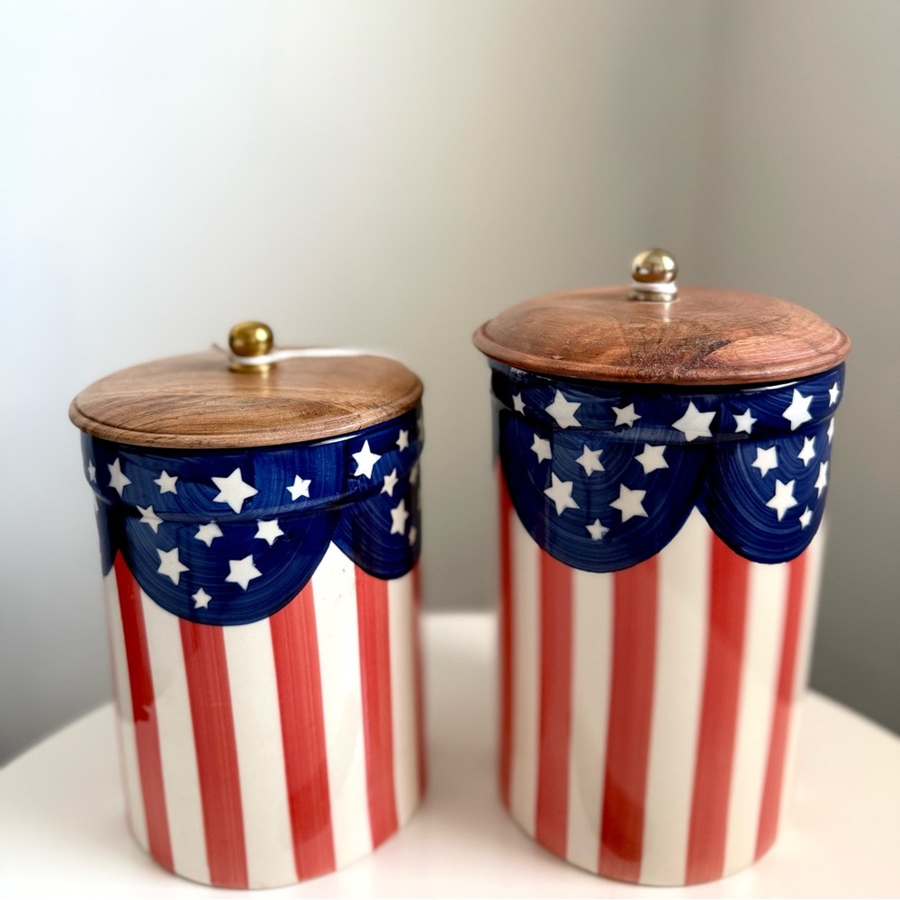 Americana Patriotic Flag Stripe and Stars Canister Set NWT
